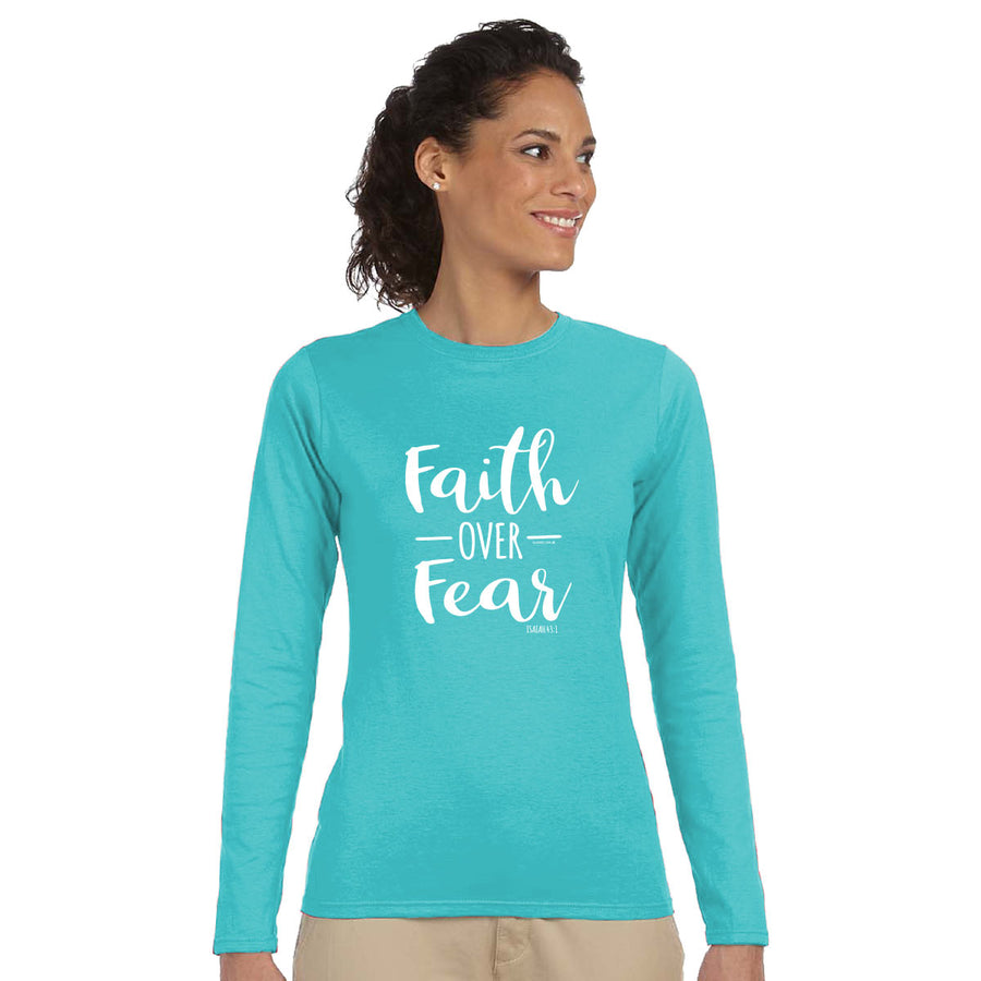 Blessed Girl Womens Long Sleeve T-Shirt Faith Over Fear