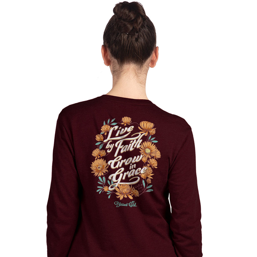 Blessed Girl Womens Long Sleeve T-Shirt Live By Faith