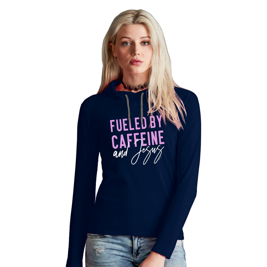 Blessed Girl Womens Long Sleeve Hooded T-Shirt Caffeine