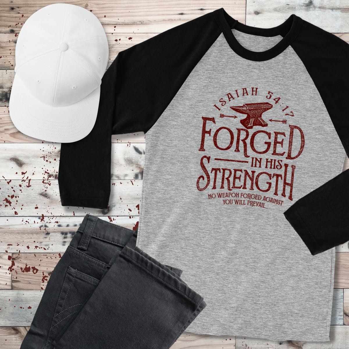 Light Source Mens Raglan T-Shirt Forged In His Strength