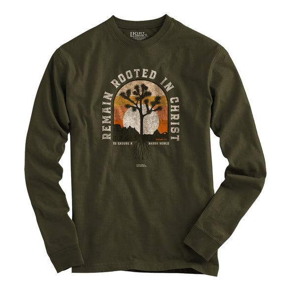 Light Source Mens Long Sleeve T-Shirt Remain Rooted In Christ