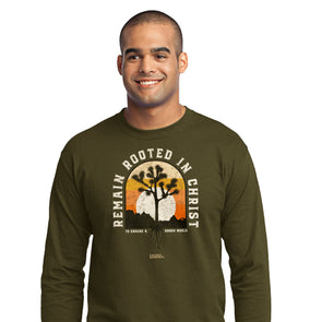 Light Source Mens Long Sleeve T-Shirt Remain Rooted In Christ