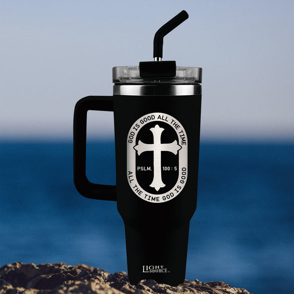 Light Source 40 oz Stainless Steel Mug With Straw God Is Good