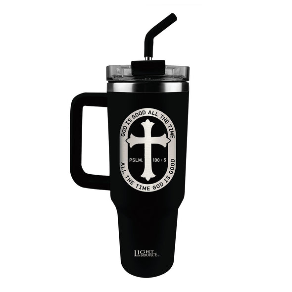 Light Source 40 oz Stainless Steel Mug With Straw God Is Good
