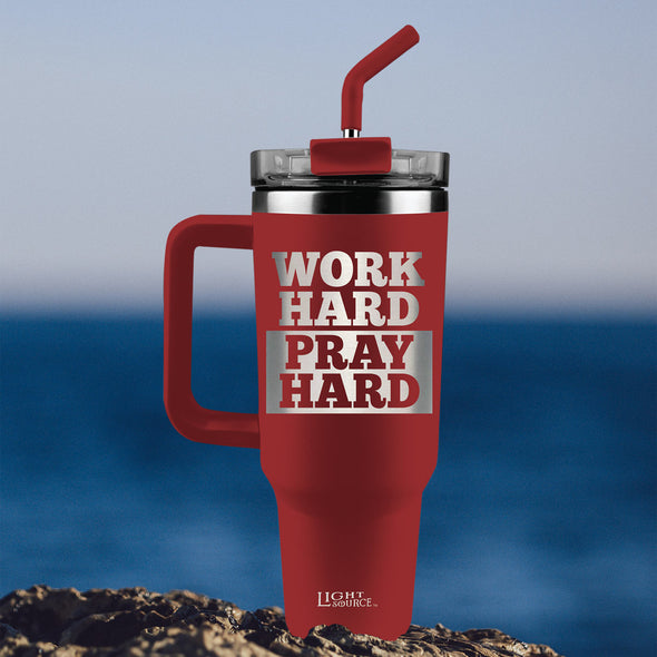 Light Source 40 oz Stainless Steel Mug With Straw Work Hard Pray Hard