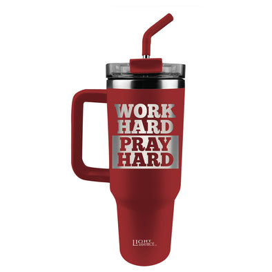 Light Source 40 oz Stainless Steel Mug With Straw Work Hard Pray Hard