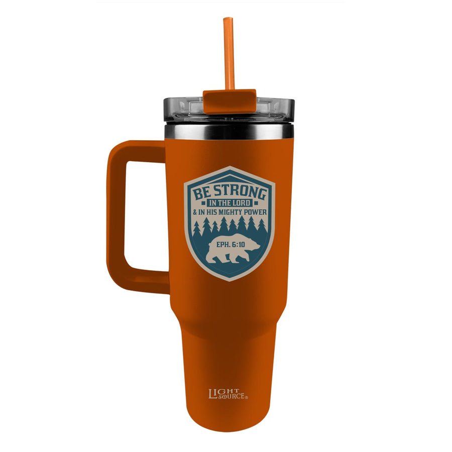 Light Source 40 oz Stainless Steel Mug With Straw Be Strong